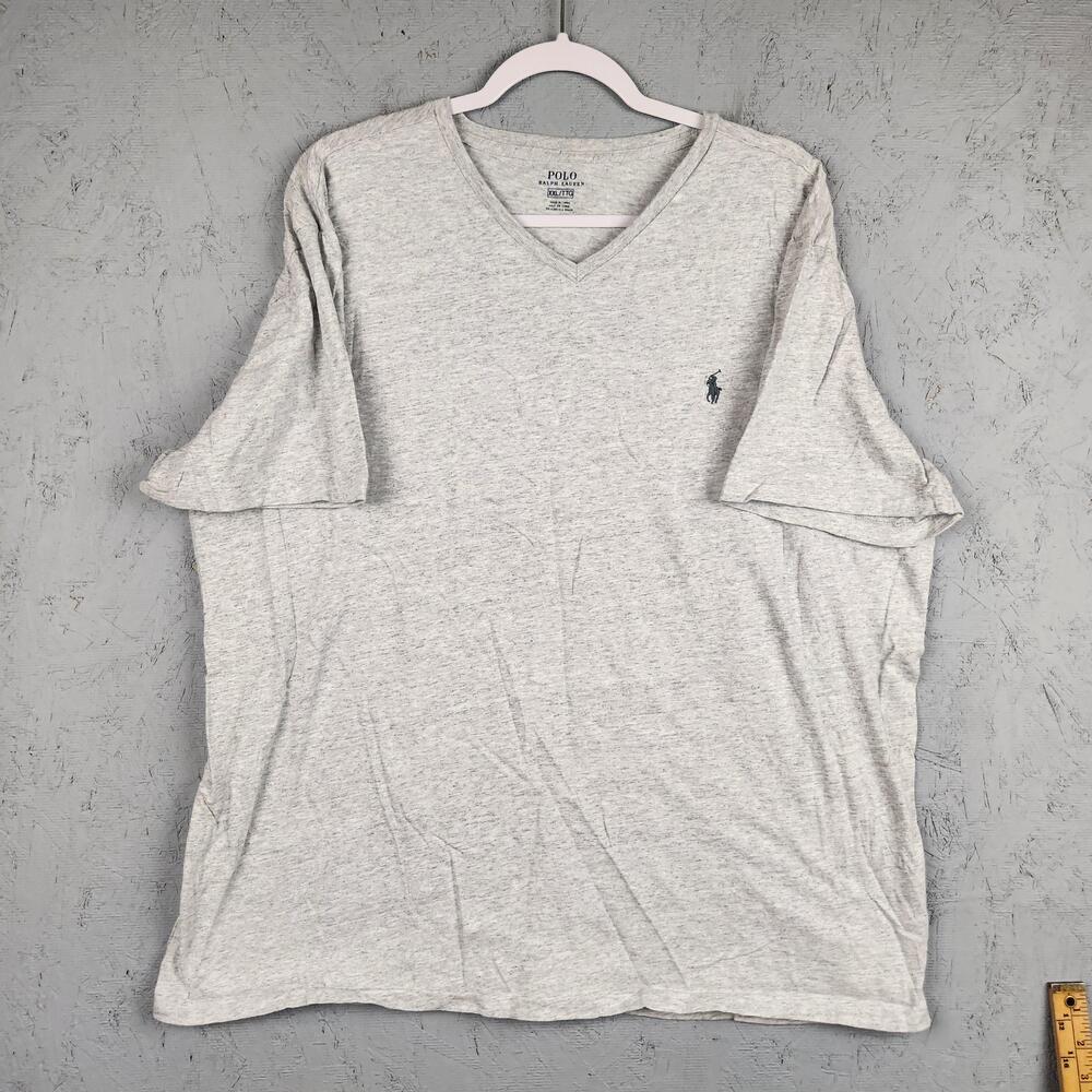 Polo Ralph Lauren Shirt Mens 2XL Gray V Neck Short Sleeve Small Pony Logo Cotton